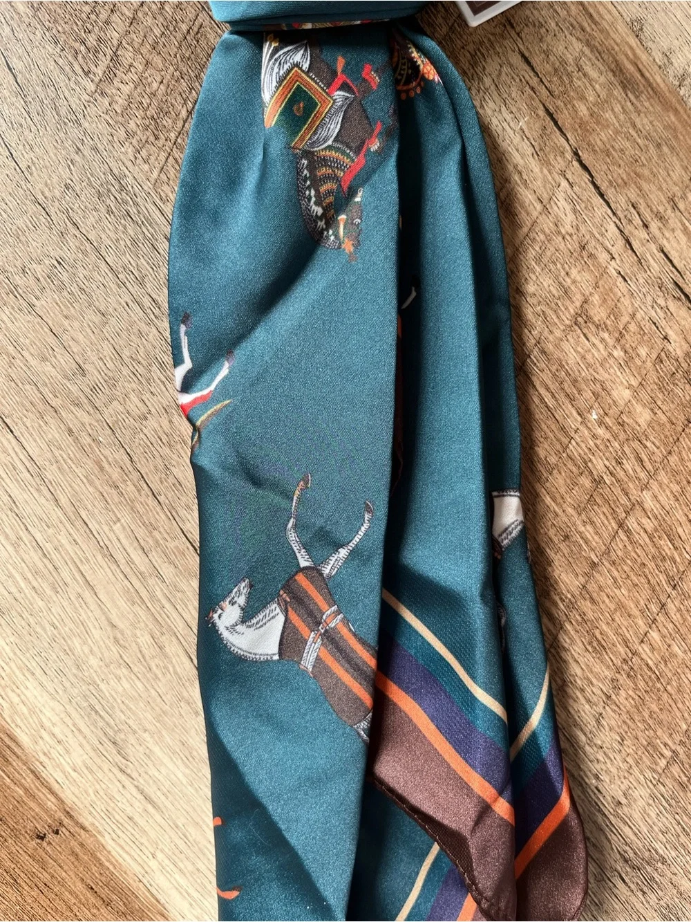 Piper K Equestrian Horse Print Silky Scarf NWT Double Sided Green Brown